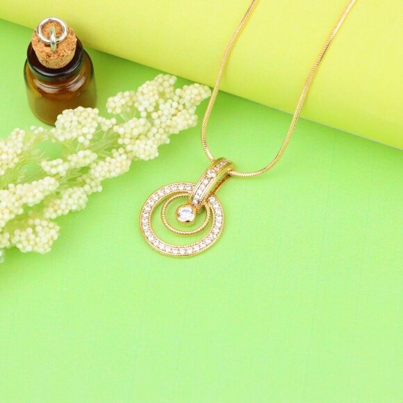 "Elegant Rose Gold Circular Pendant with Sparkling Crystal Accents, XPPT1221 - Picture 5 of 13